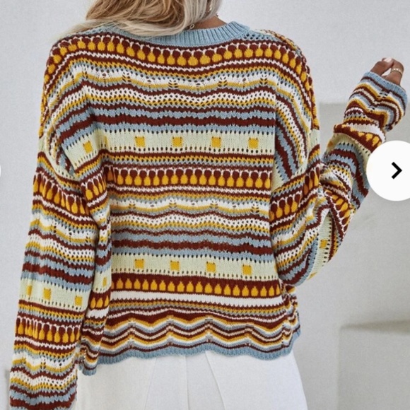 Sweaters - Women’s Blue Multi Hollow Open Crochet Cropped Sweater sz medium